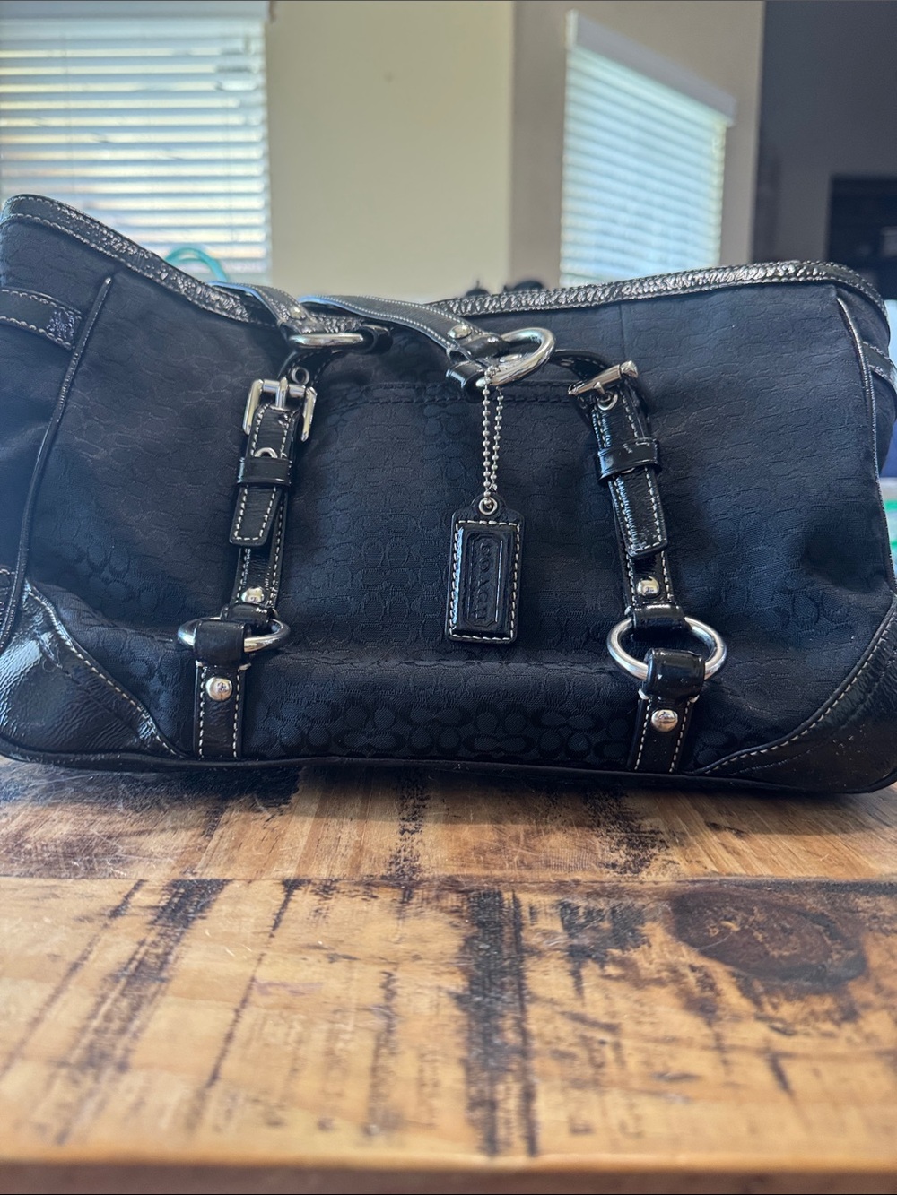 Coach Black Signature Logo Shoulder Satchel